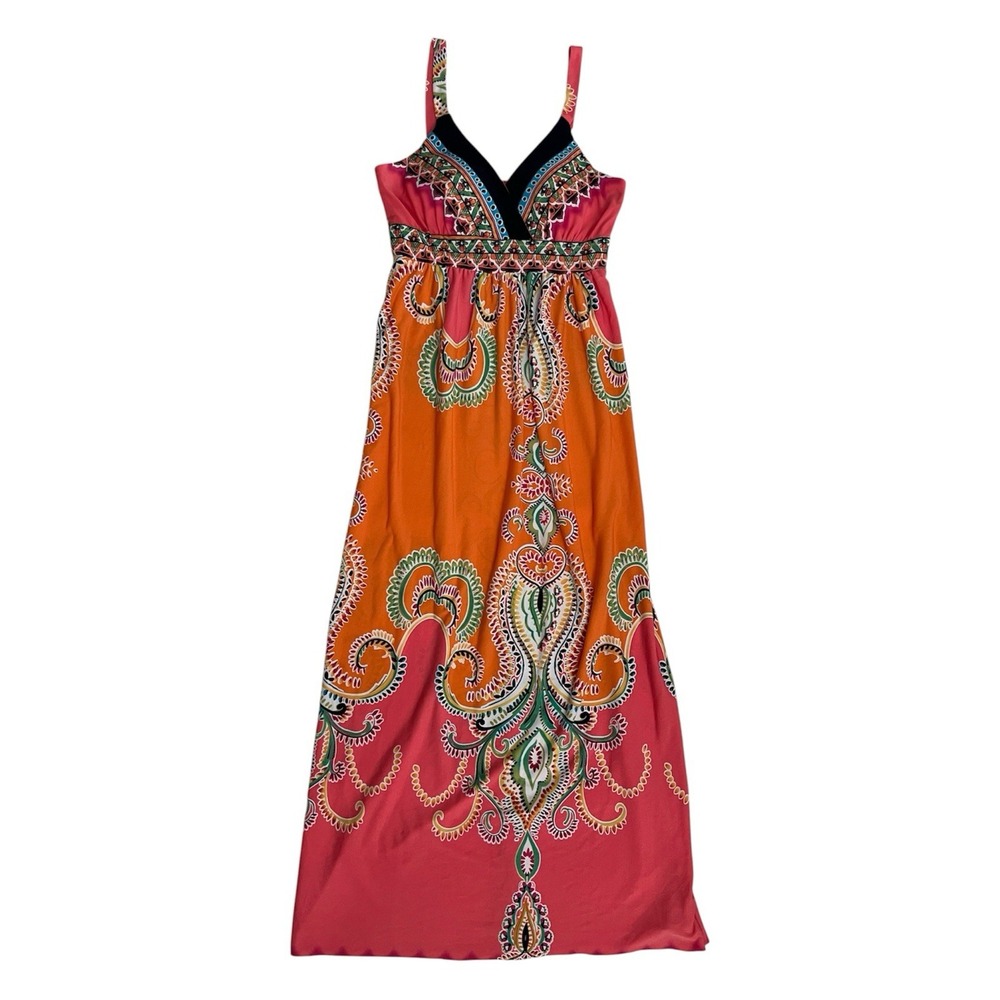 Olivia Matthews Paisley Print Empire Waist Maxi Dress Women's S Boho Party